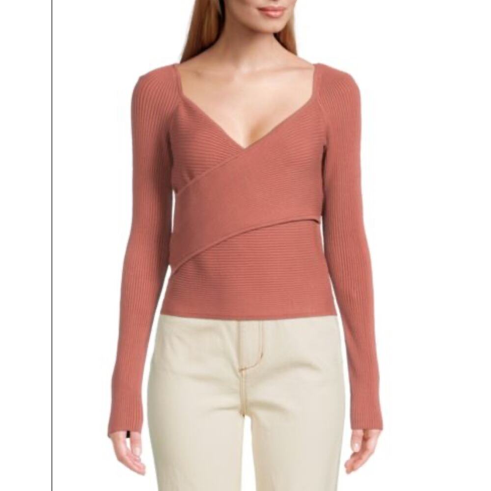 Joe's Jeans Colbie Cross Front Top Womens Large Dusty Rose Ribbed Knit